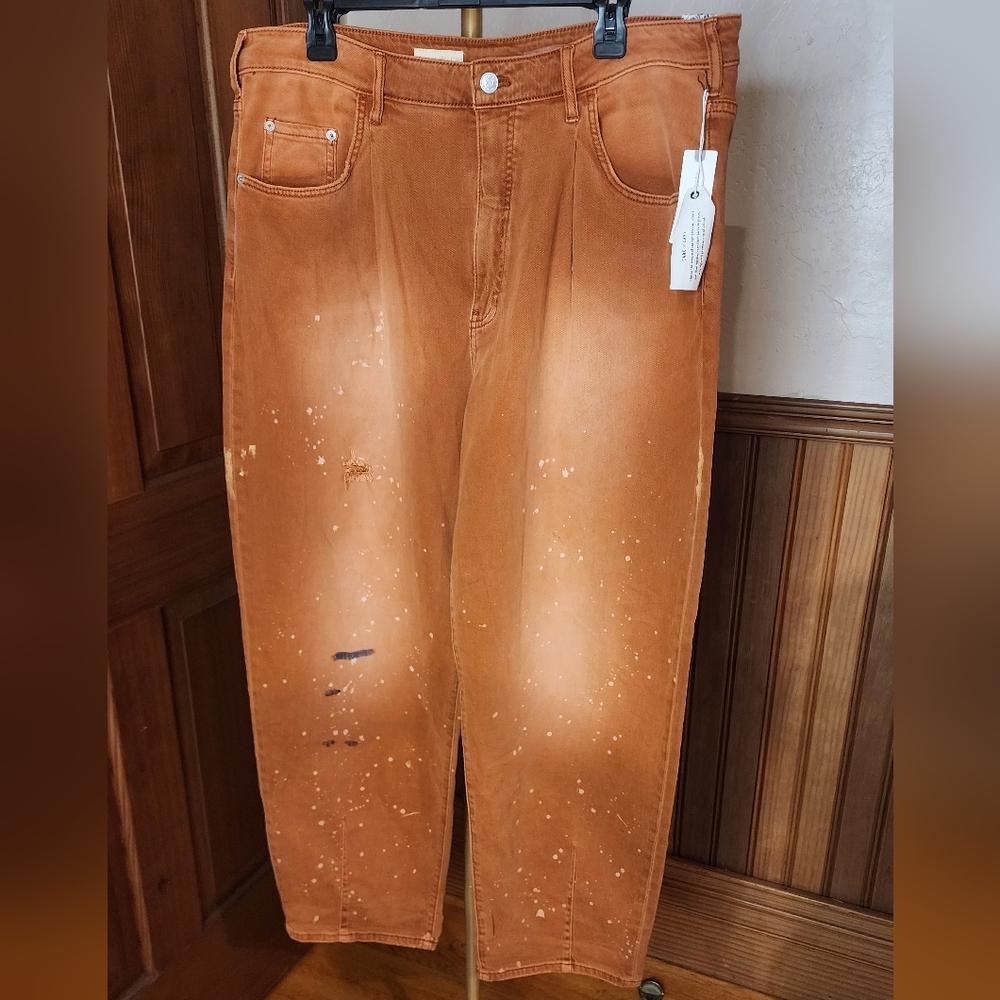 NWT Pilcro Anthropologie The Breaker Rust Orange Distressed Plus Size Jeans 34T